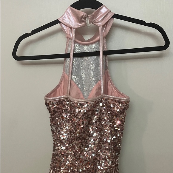 Weissman Pink Sequin Dance Costume with feathers size Adult Small - Picture 6 of 11